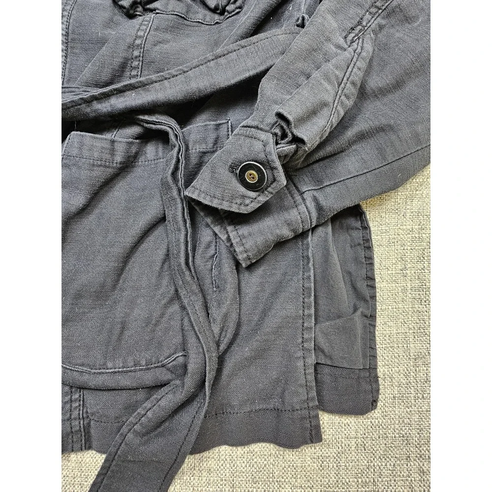 Free People Jacket Womens Small Black Belted Utility Safari Pockets Open Front